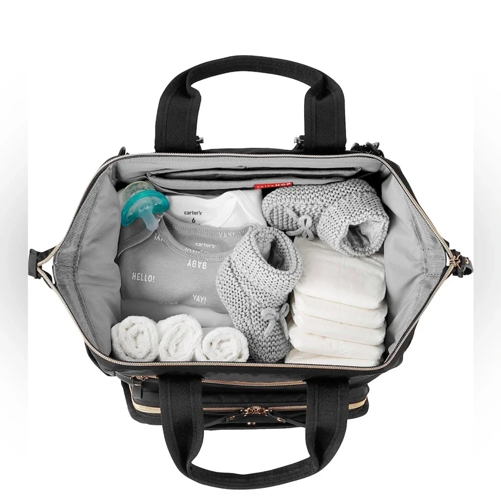 Skip Hop Diaper Bag Backpack: Mainframe Large Capacity, Black with Gold Trim